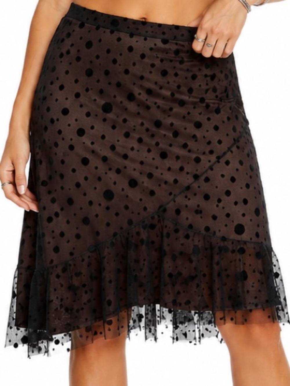 Rickie Freeman for Teri Jon Black Polka Dot Mesh Skirt Silk Lined Size 8